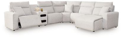 Modern Fabric Sectional - Gray - 6 Pc. Power Reclining Sectional With LAF Press Back Power Chaise And Audio Console