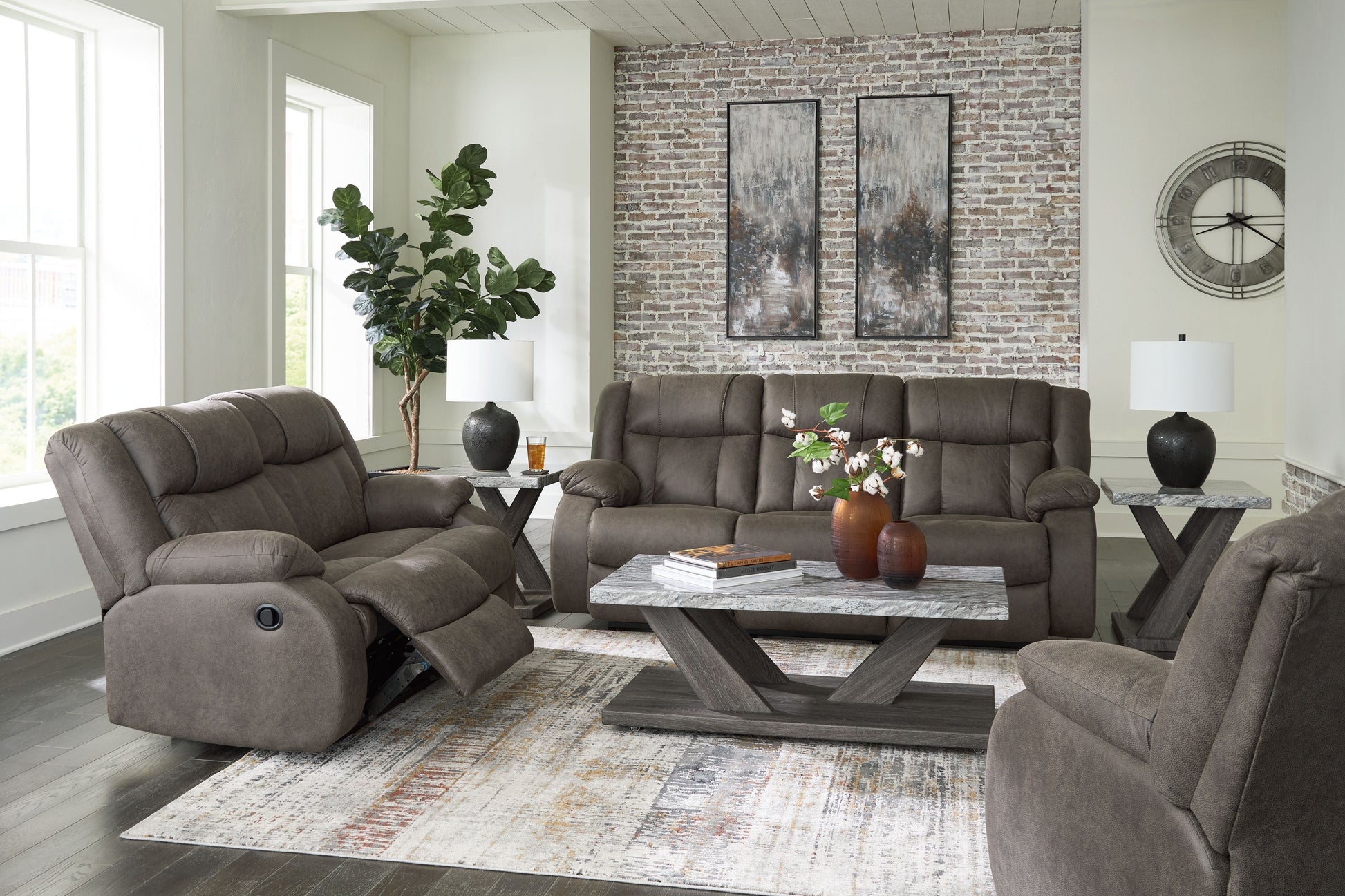 Dark Gray Reclining Sofa And Loveseat - side view
