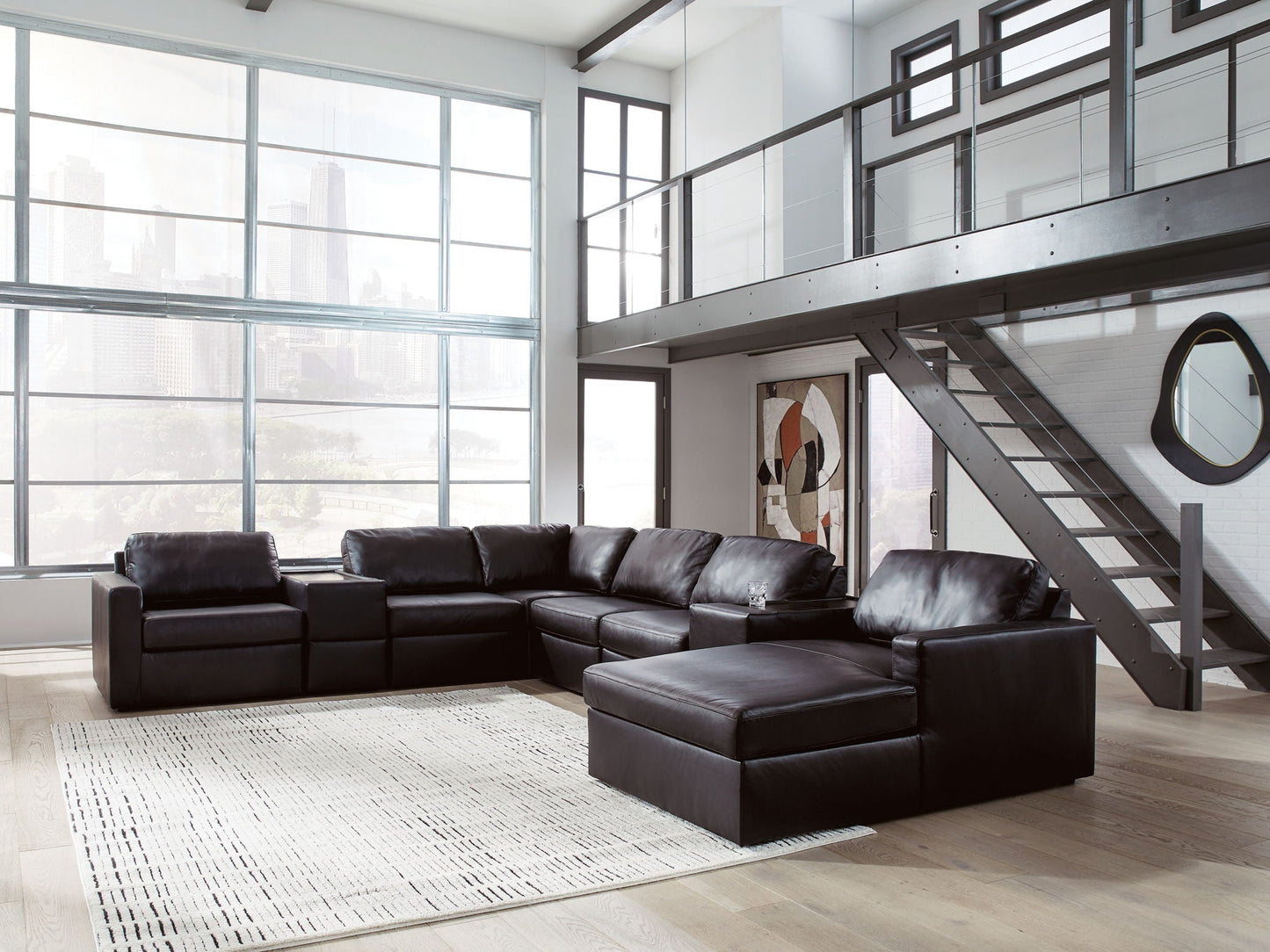 Modern Leather Match Sectional