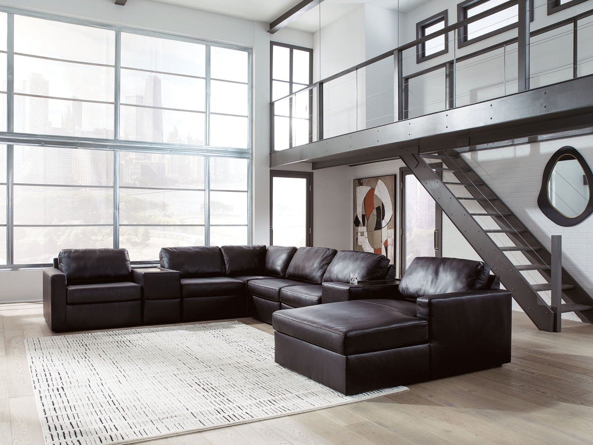 Modern Leather Match Sectional