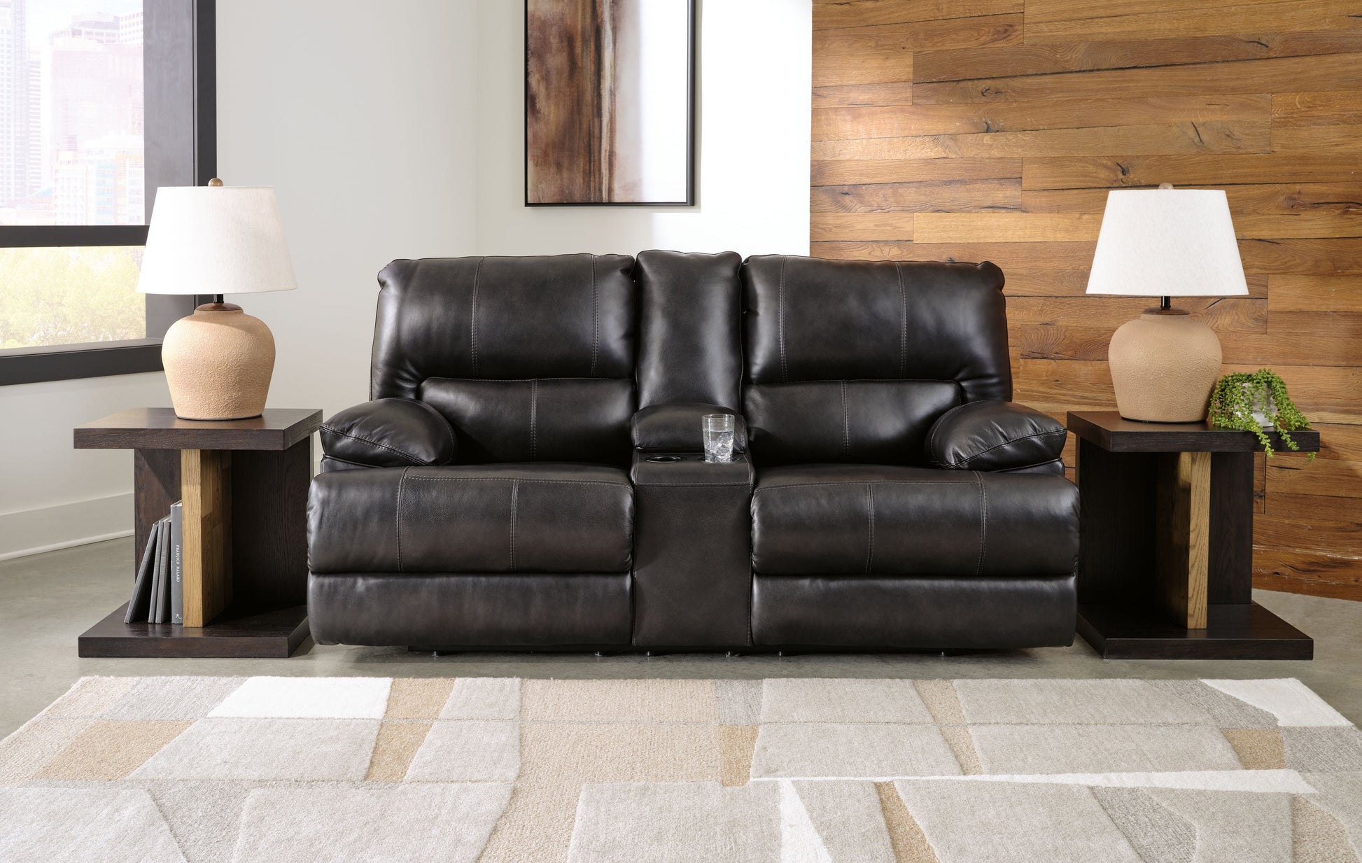 Eclipse Faux Leather Upholstered Storage Reclining Loveseat - detail view