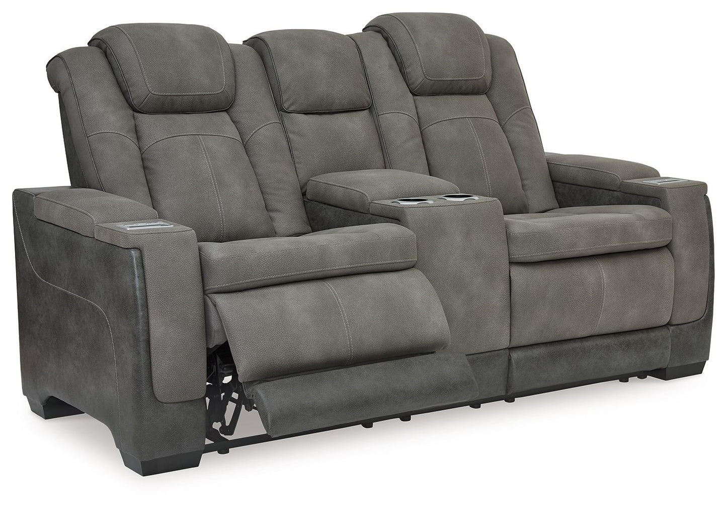 Sand Leather Upholstered Reclining Loveseat - side view