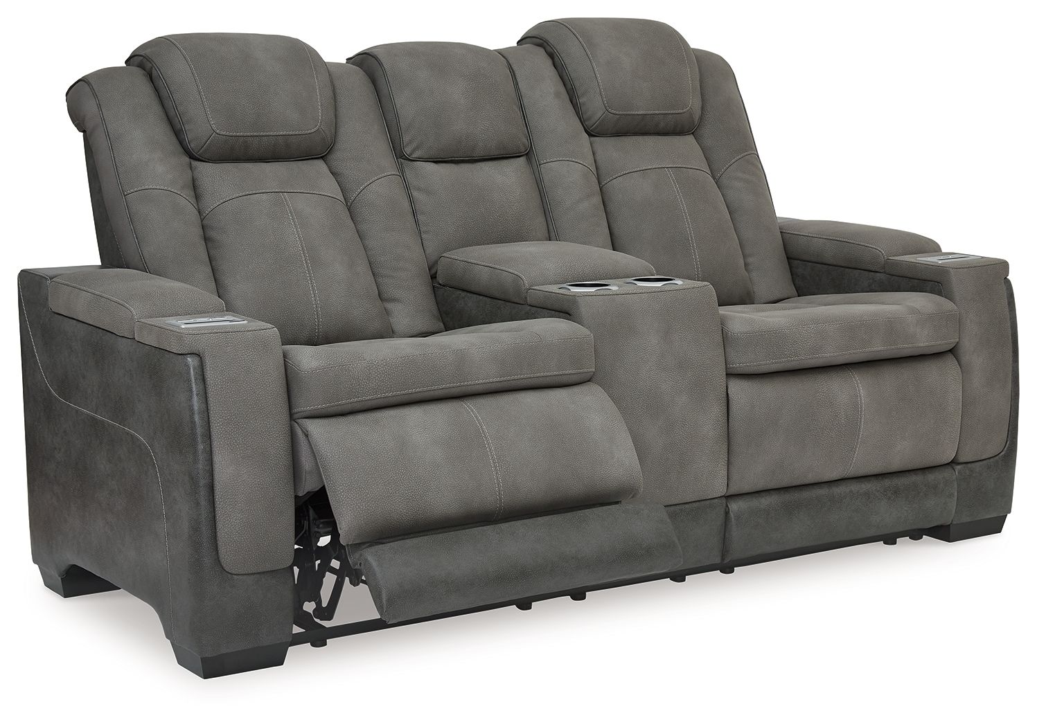 Sand Leather Upholstered Reclining Loveseat - side view