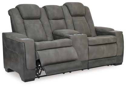 Sand Leather Upholstered Reclining Loveseat - side view