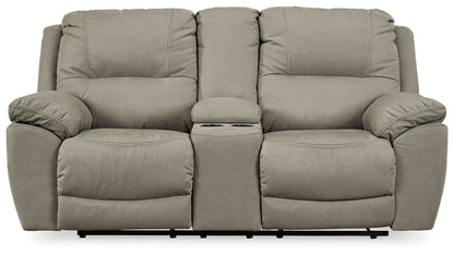 Beige Faux Leather Upholstered Reclining Loveseat - detail view