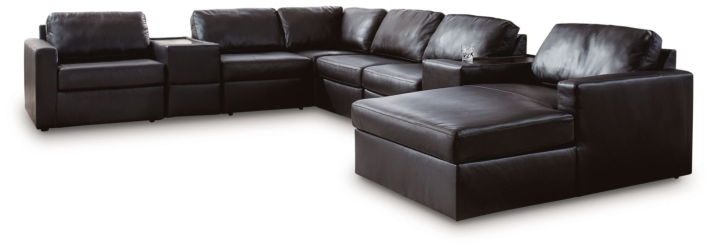 Modern Leather Match Sectional - Black - 8 Pc. Left Arm Facing Corner Chaise Sectional With Audio Consoles