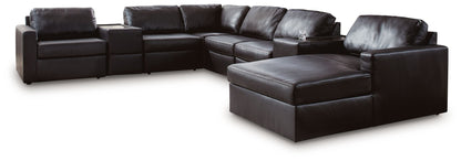 Modern Leather Match Sectional - Black - 8 Pc. Left Arm Facing Corner Chaise Sectional With Audio Consoles