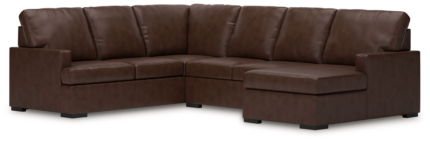 Modern Leather Match Sectional - Coffee - 3 Pc. RAF Corner Chaise Sectional