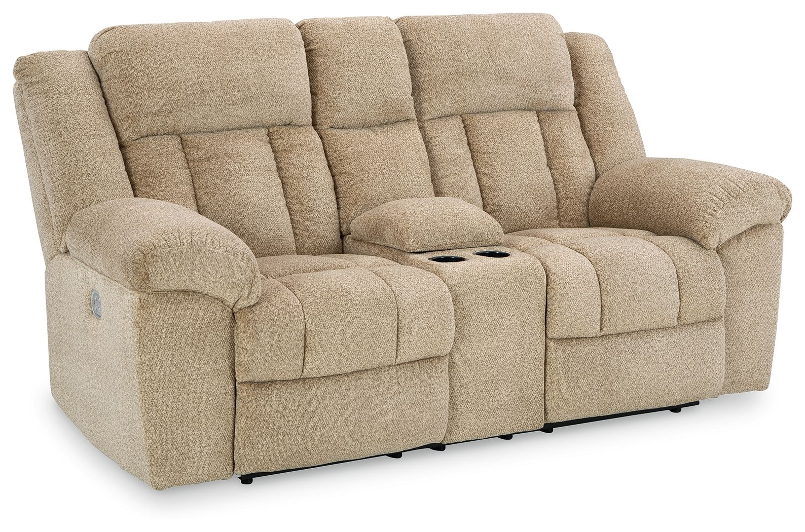 Beige Fabric Upholstered Reclining Loveseat - front view