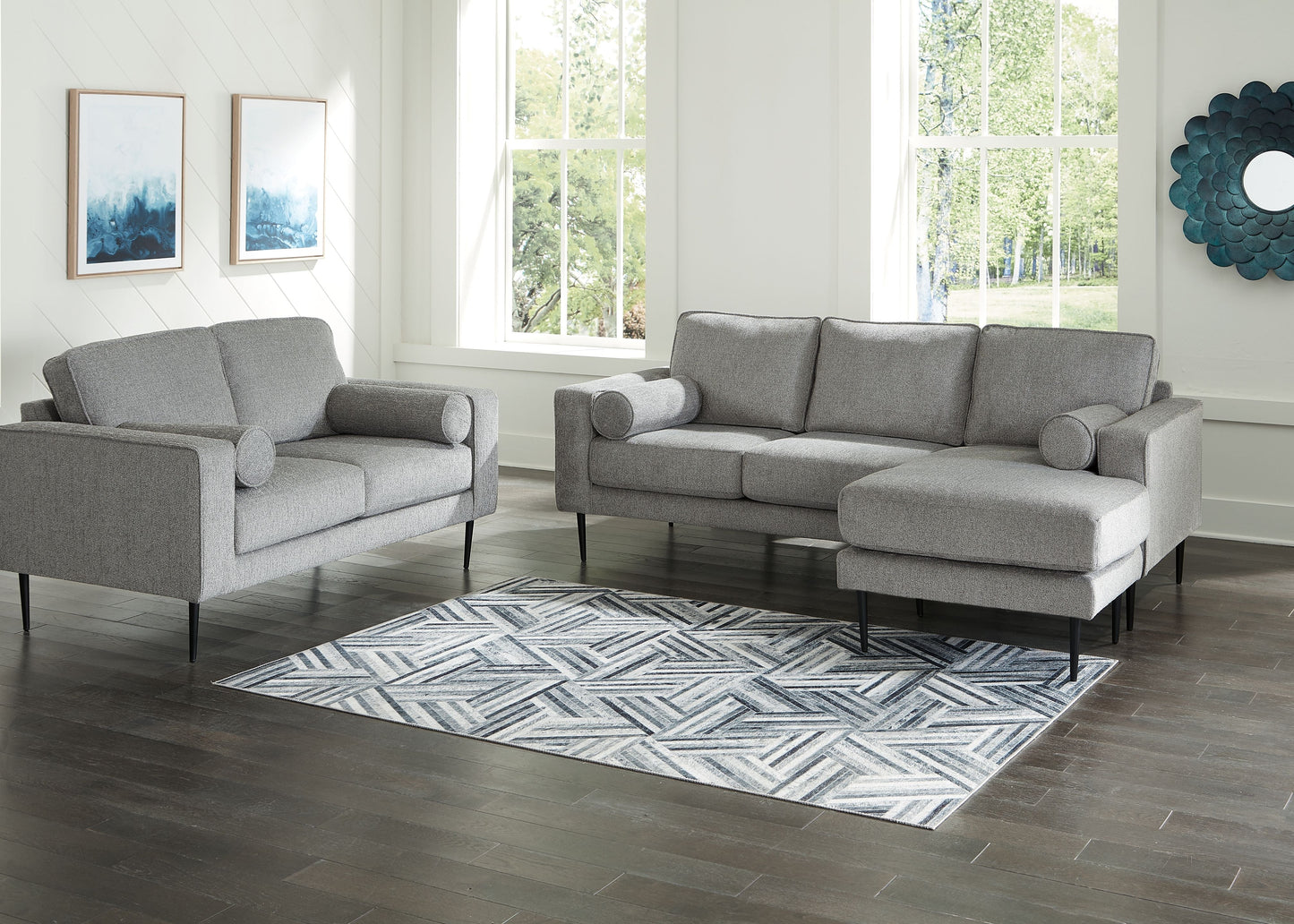 Dark Gray Stationary Sofa And Loveseat - front view