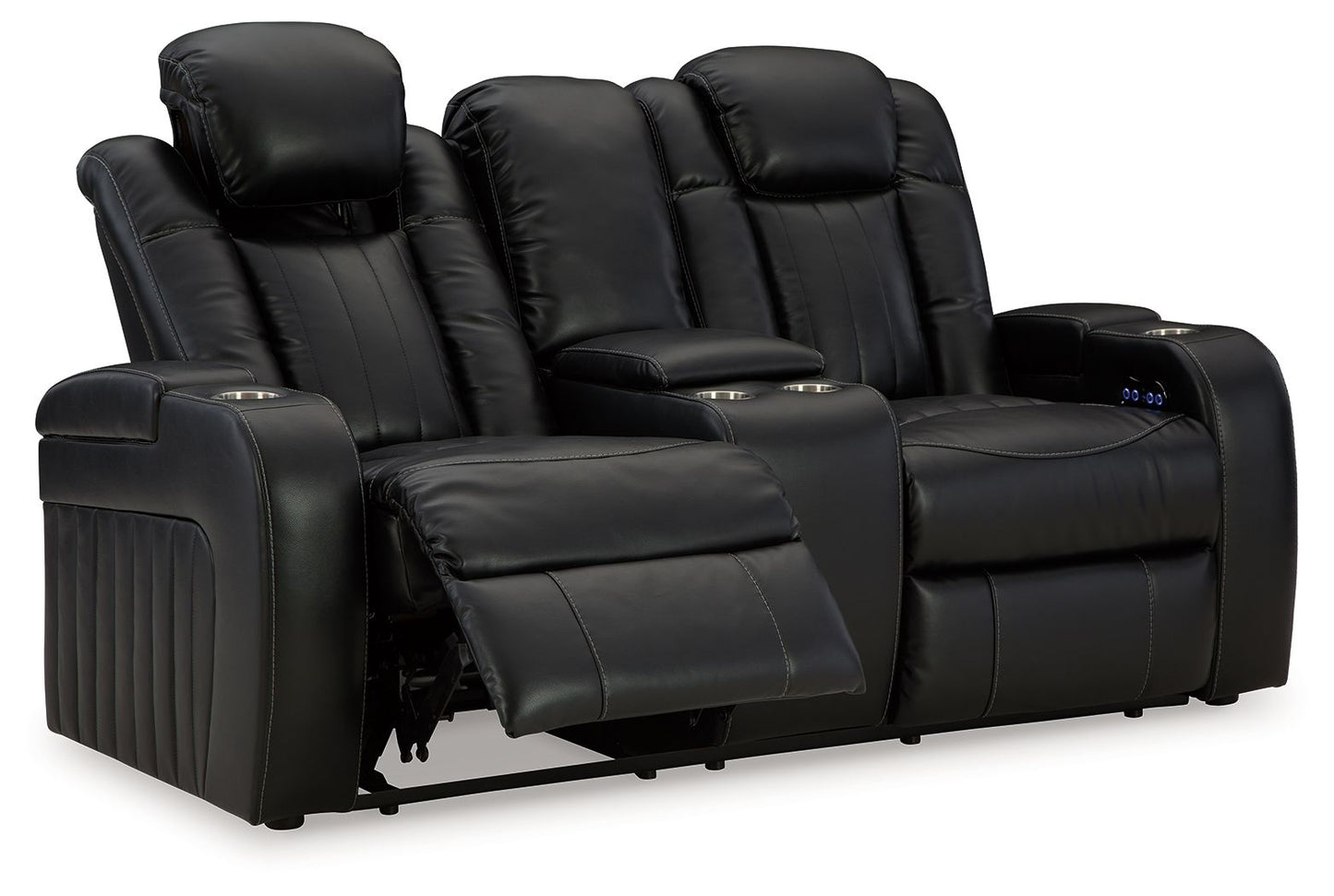 Midnight Faux Leather Upholstered Storage Reclining Loveseat - detail view