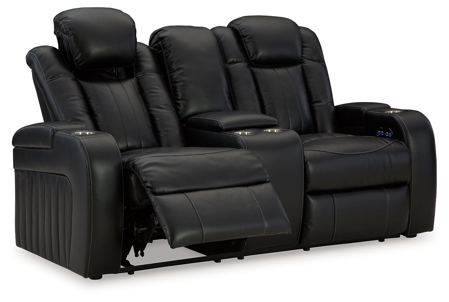 Midnight Faux Leather Upholstered Storage Reclining Loveseat - detail view