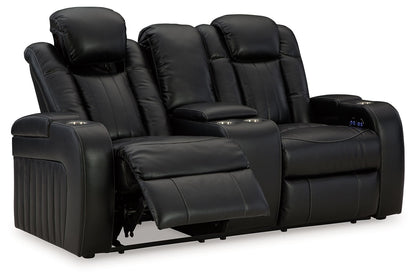 Midnight Faux Leather Upholstered Storage Reclining Loveseat - detail view