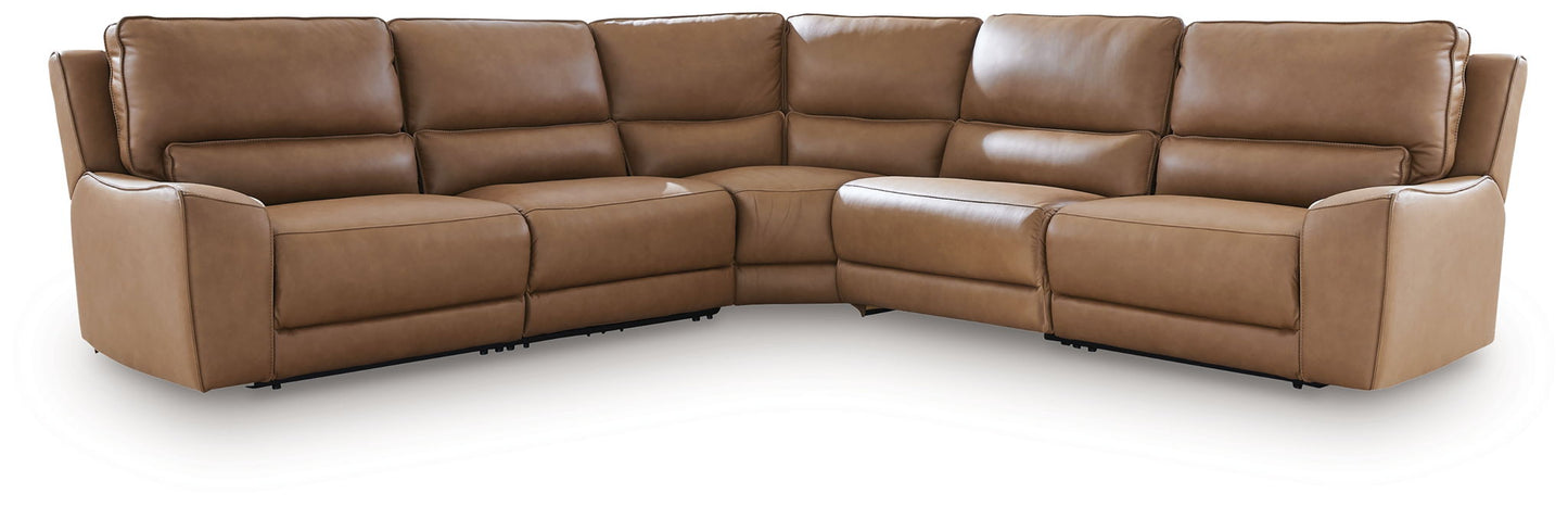 Modern Leather Match Sectional - Caramel - 5 Pc. Sectional