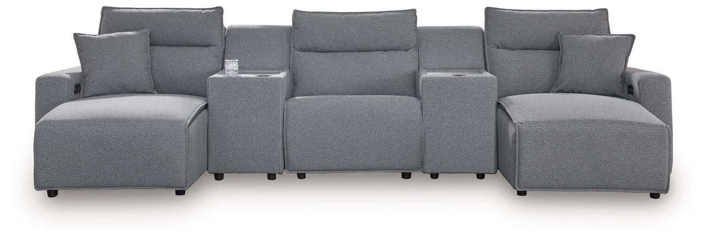Modern Fabric Sectional - Gray - 3 Pc. Power Reclining Sectional With RAF Press Back Power Chaise And Console
