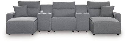 Modern Fabric Sectional - Gray - 3 Pc. Power Reclining Sectional With RAF Press Back Power Chaise And Console