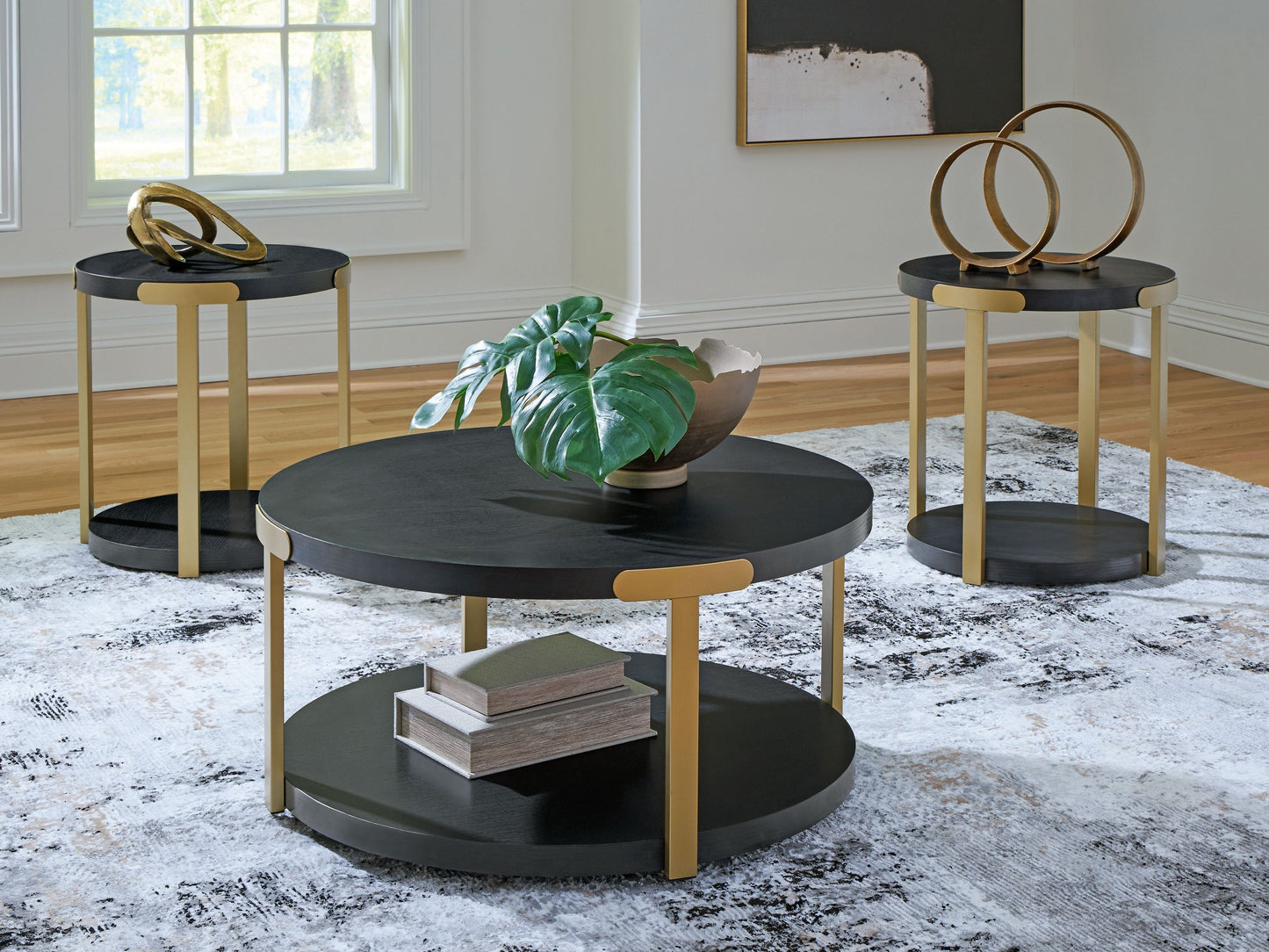 Shylore - Occasional Table Set (Set of 3) - Black / Brass Finish