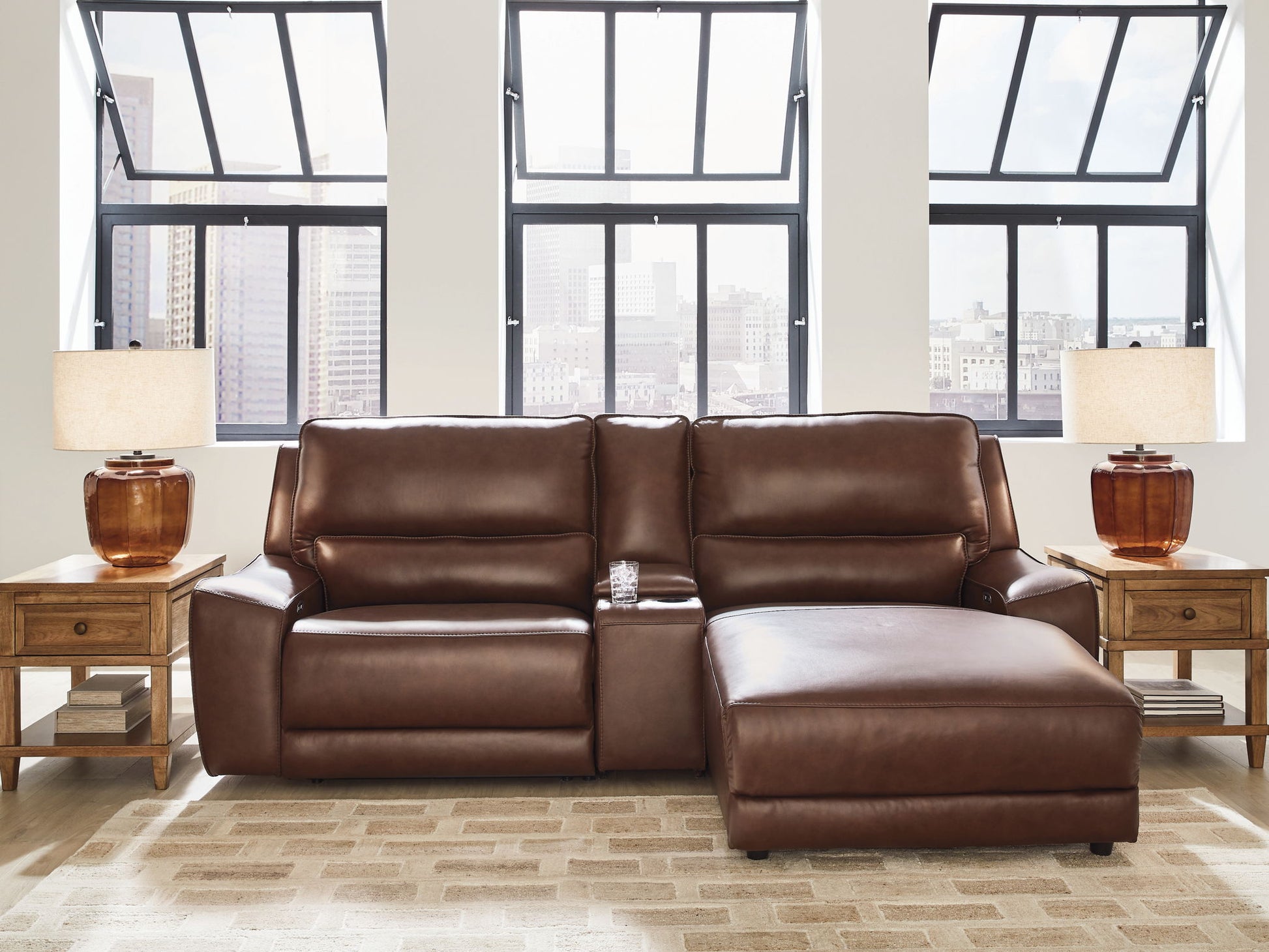 Modern Leather Match Sectional
