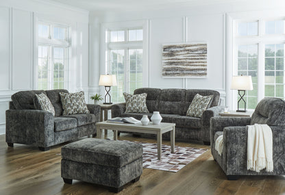 Dark Gray Fabric Upholstered Stationary Sofa And Loveseat - side view