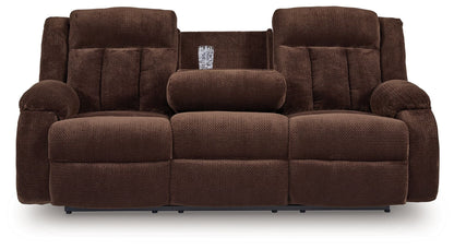 Free Wake - Reclining Power Sofa With Drop Down Table - Chocolate