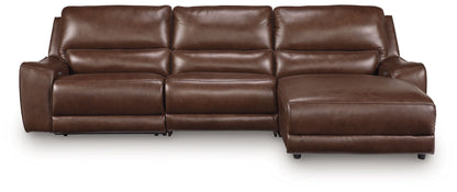 Modern Leather Match Sectional - Dark Brown - 3 Pc. Right Arm Facing Press Back Power Chaise Sectional