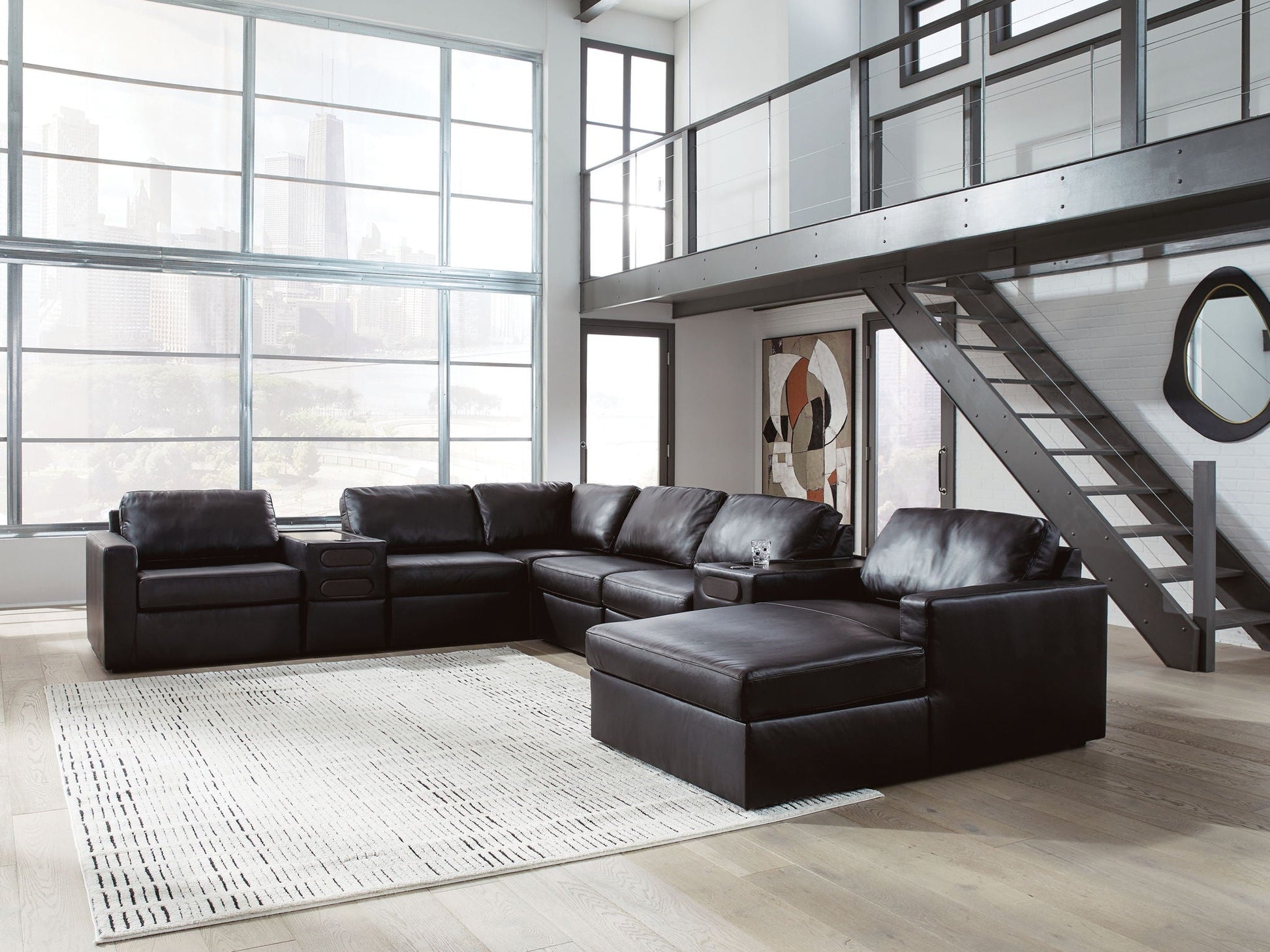 Modern Leather Match Sectional