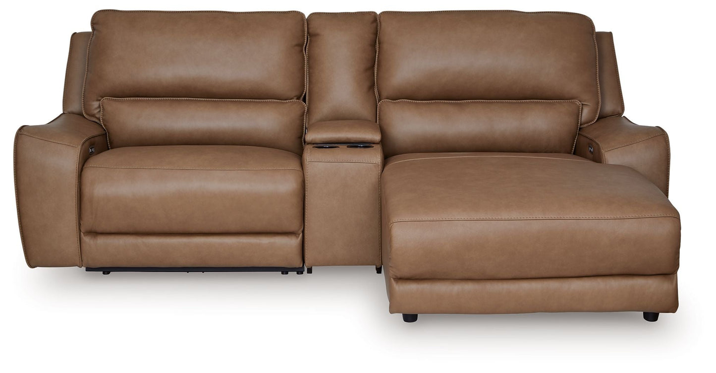 Modern Leather Match Sectional - Caramel - 6 Pc. Power Reclining Sectional With Storage Console