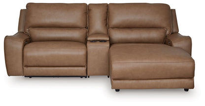 Modern Leather Match Sectional - Caramel - 6 Pc. Power Reclining Sectional With Storage Console