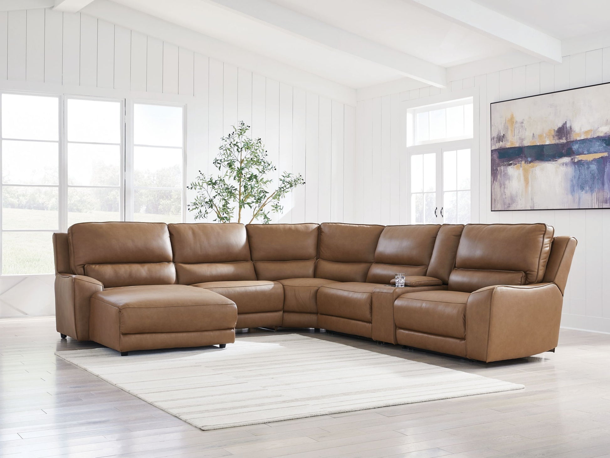 Modern Leather Match Sectional