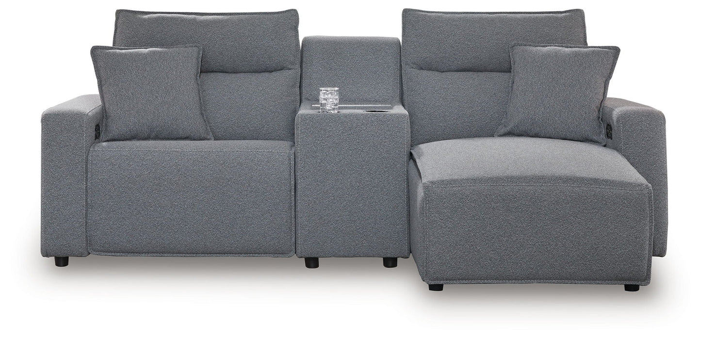 Modern Fabric Sectional - Gray - 3 Pc. Power Reclining Sectional With RAF Press Back Power Chaise And Audio Console