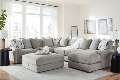 Modern Fabric 5 Piece Living Room Sets - Gray - 6 Pc. - 5-Piece Sectional, Ottoman