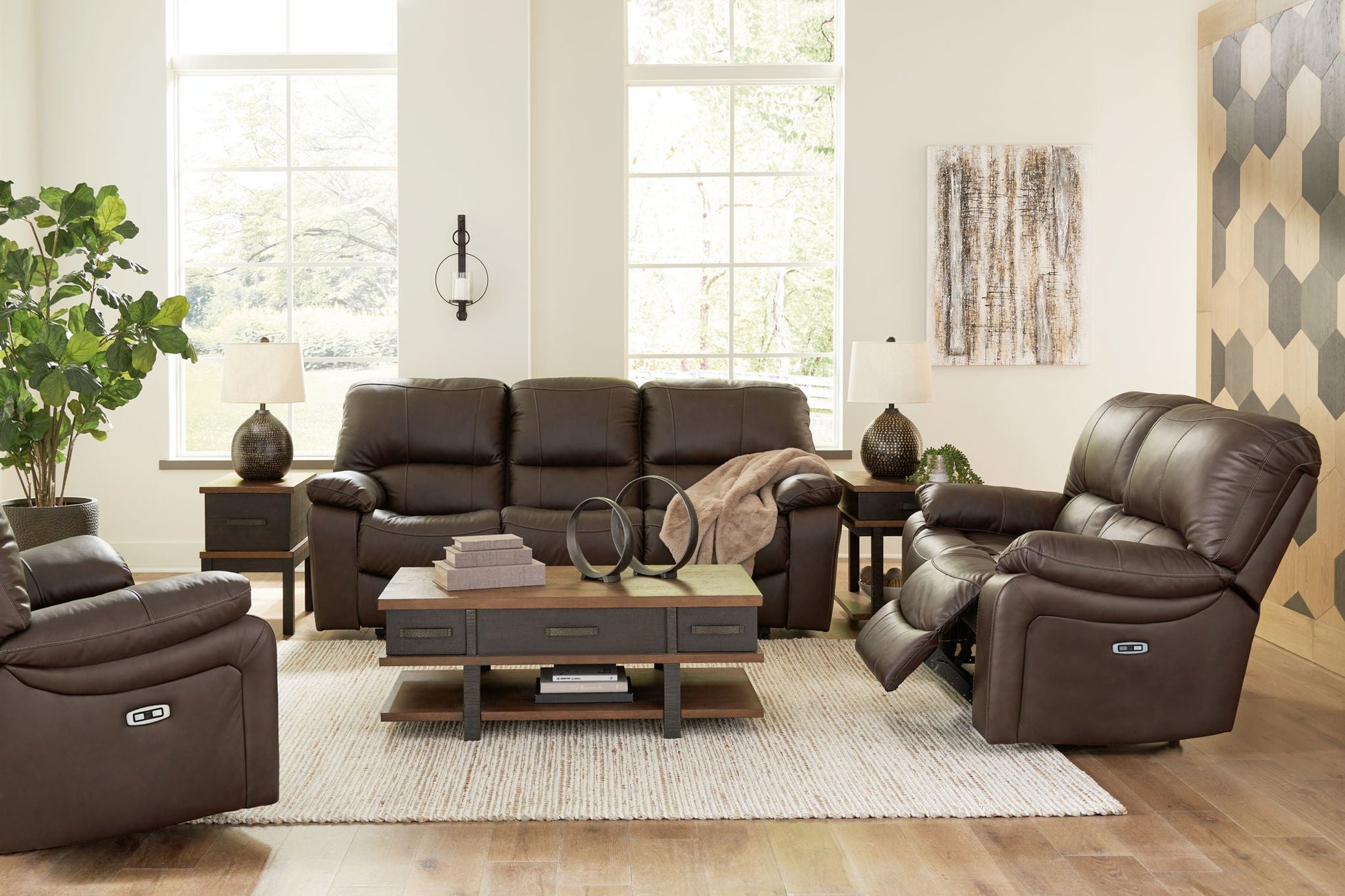 Dark Brown Power - Reclining Leather Upholstered 3 - Piece Living Room Set - front view