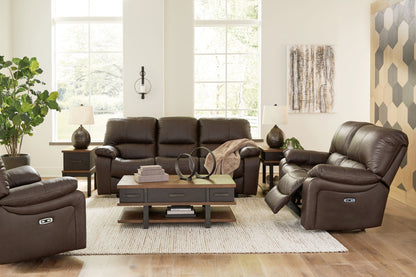 Dark Brown Power - Reclining Leather Upholstered 3 - Piece Living Room Set - front view