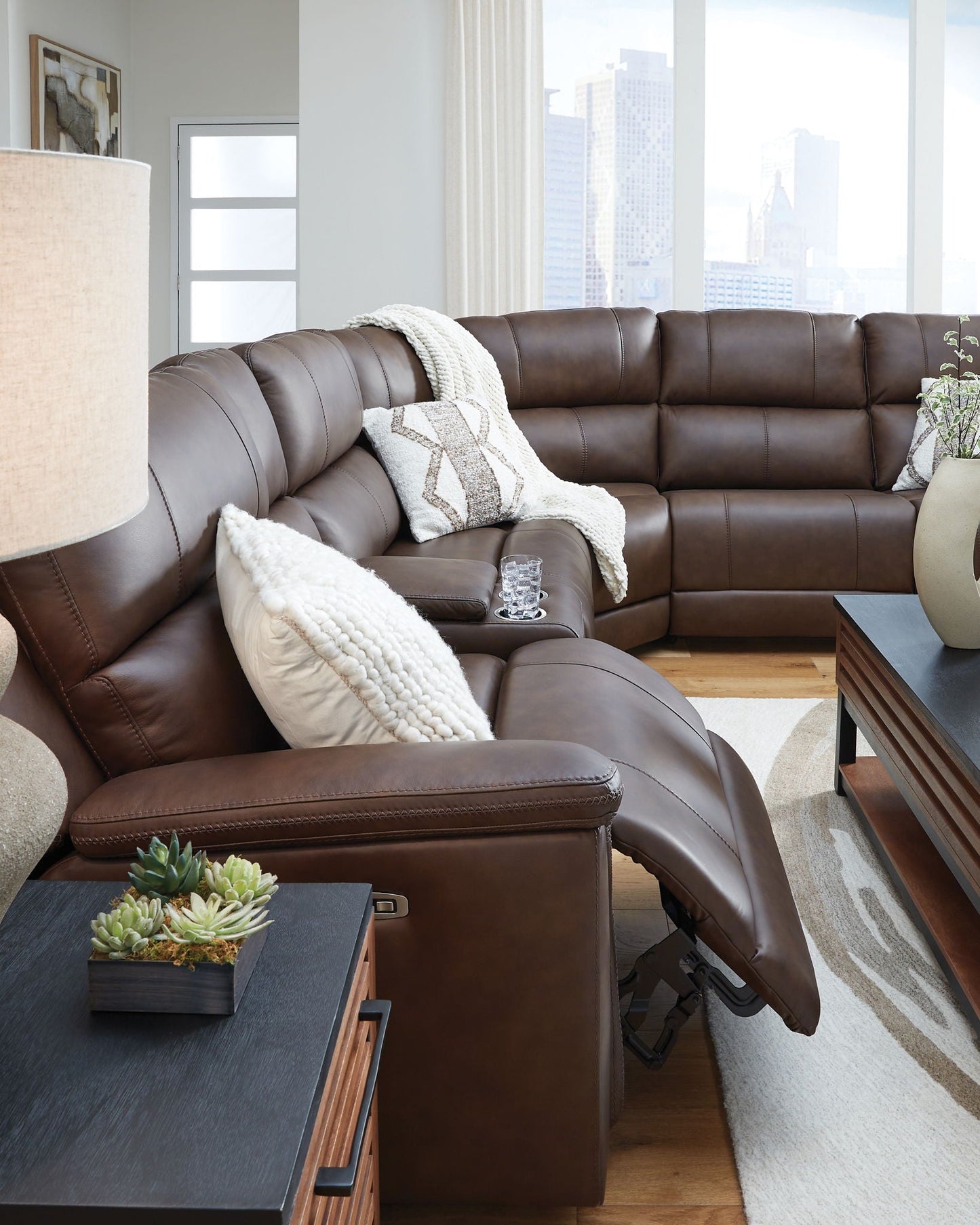 Modern Leather Match Sectional