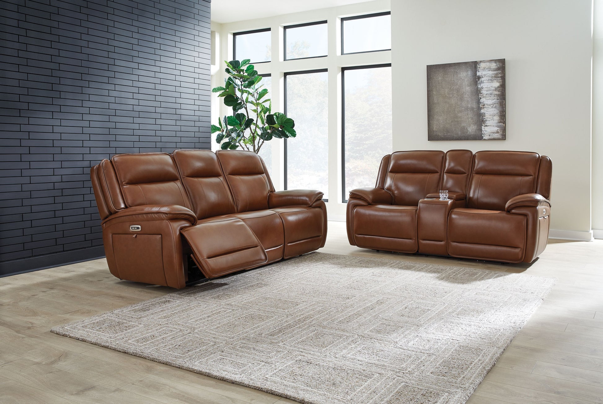 Modern Leather Match Sofa - Dark Brown - 2 Pc. Power Reclining Sofa, Loveseat