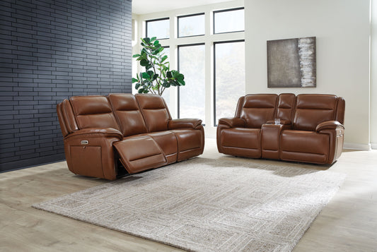 Modern Leather Match Sofa - Dark Brown - 2 Pc. Power Reclining Sofa, Loveseat
