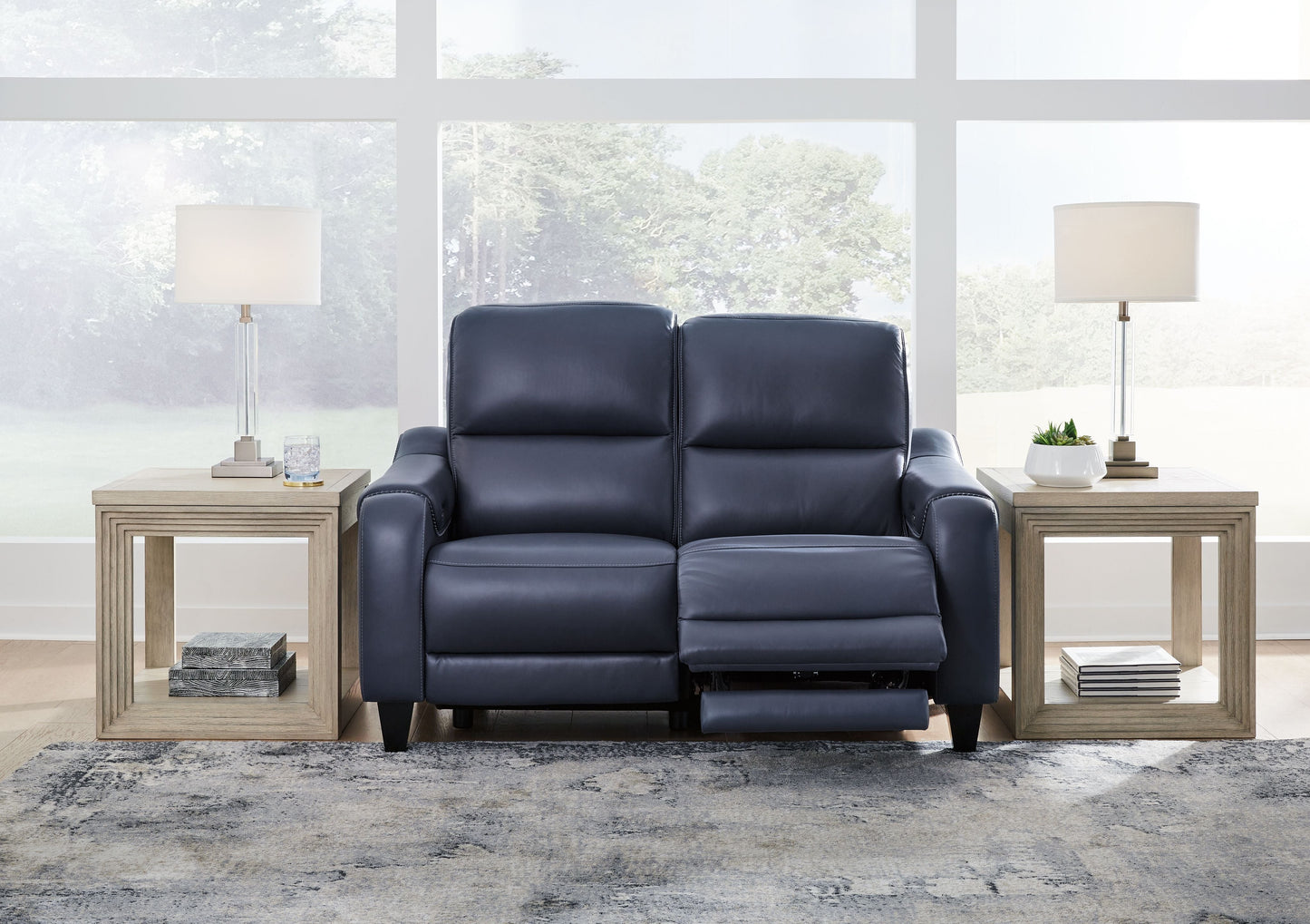 Blue Reclining Loveseat - rear view