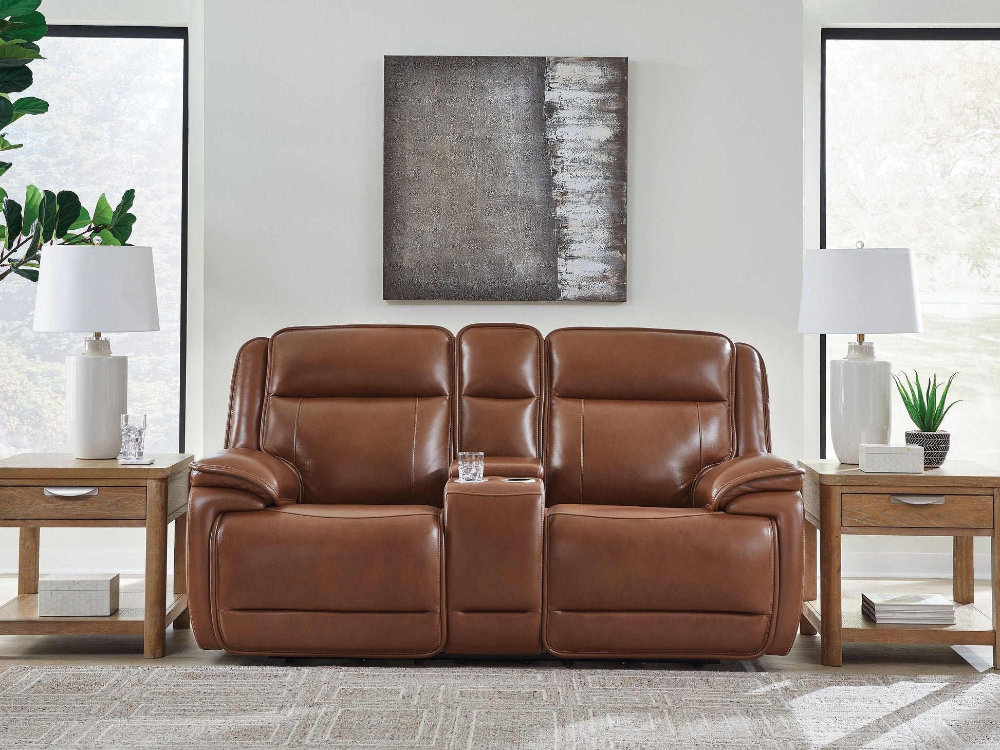 Modern Leather Match Loveseat