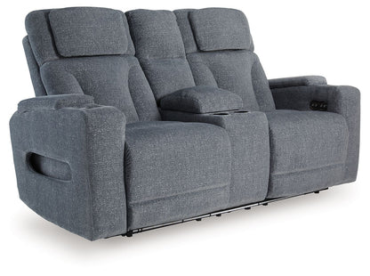 Studio Cave - Power Reclining Loveseat with Console - Steel