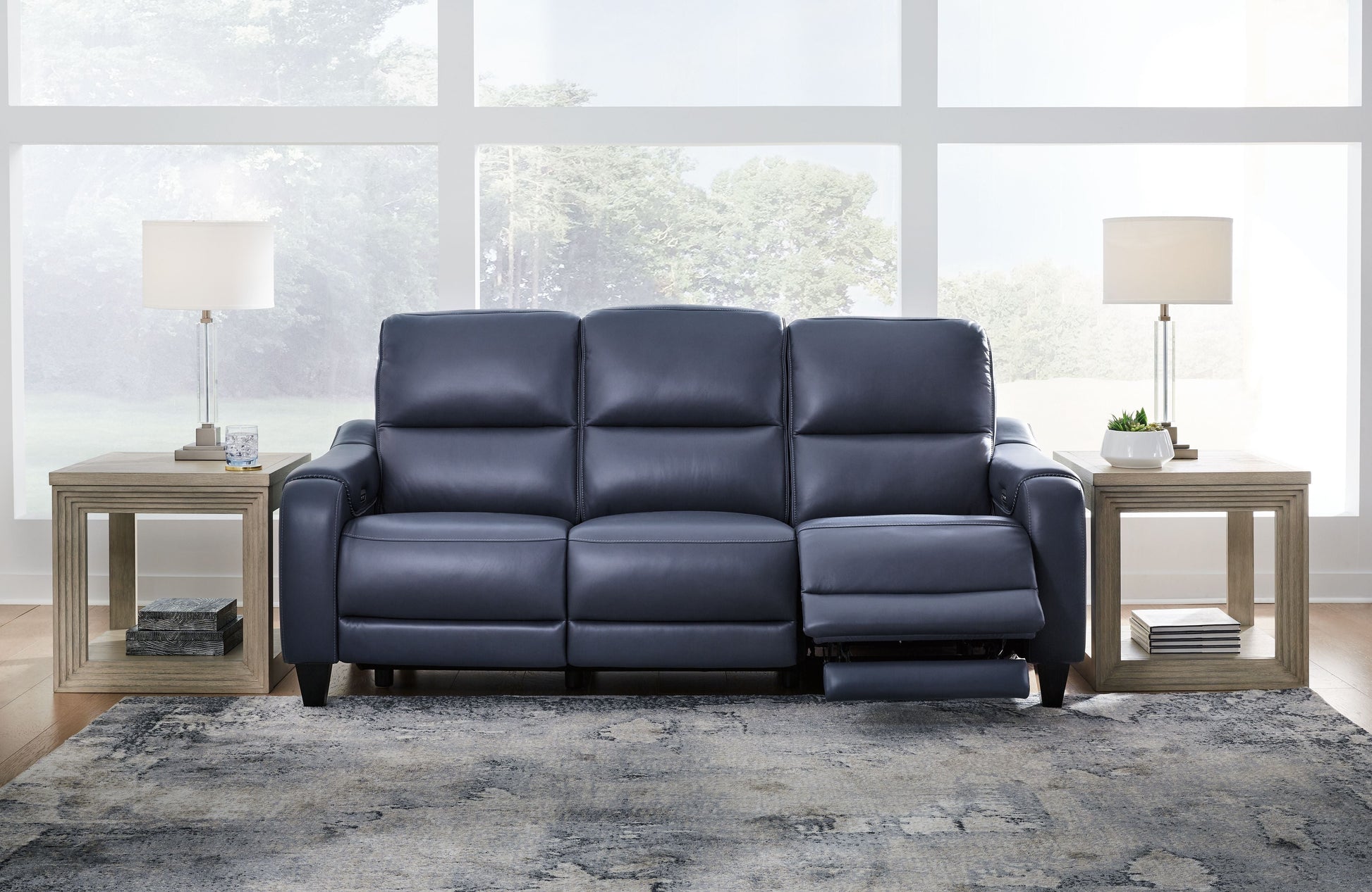 Blue Reclining Sofa And Loveseat - rear view