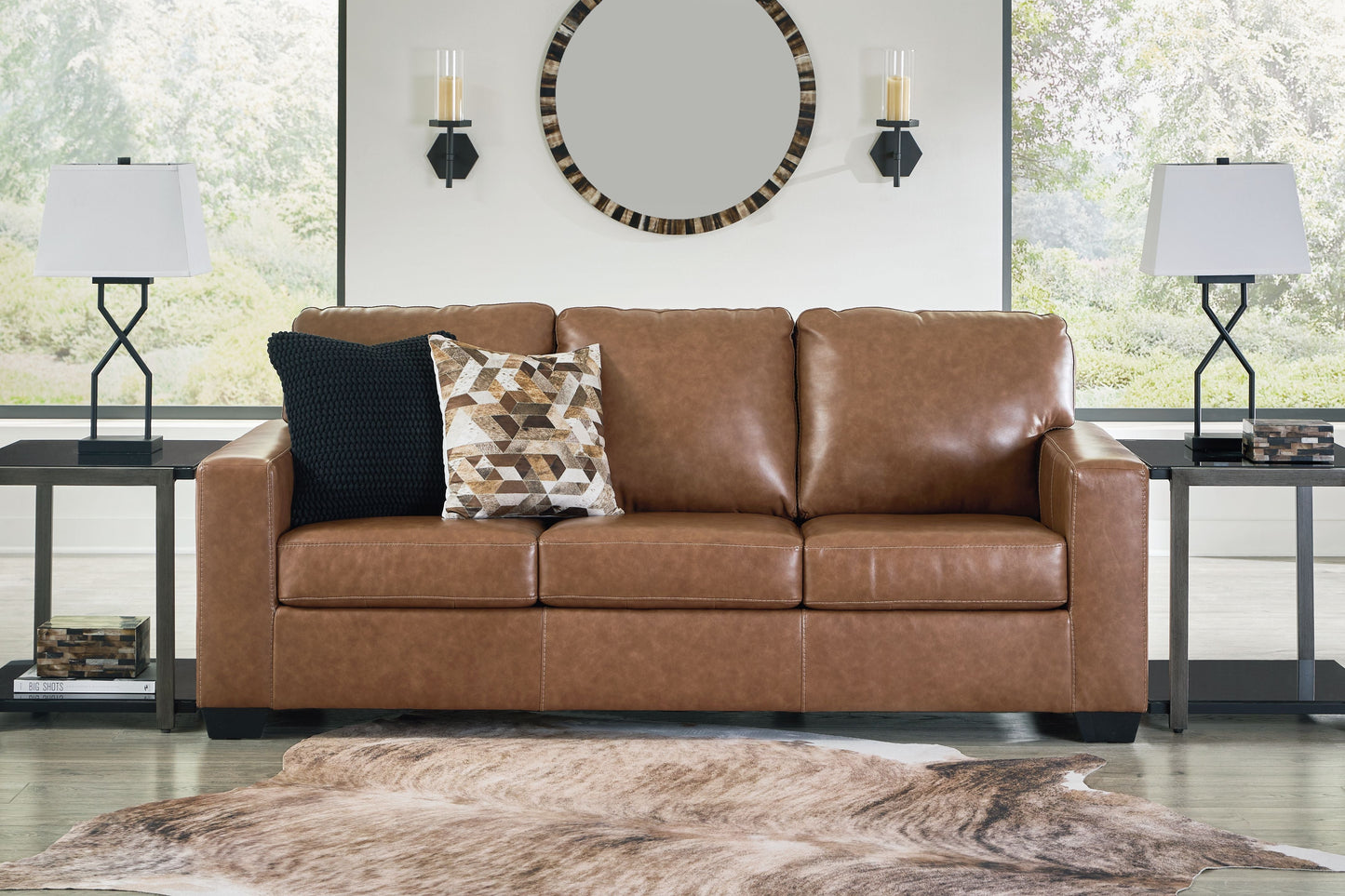 Caramel Faux Leather Upholstered Stationary Sofa And Loveseat - view 8