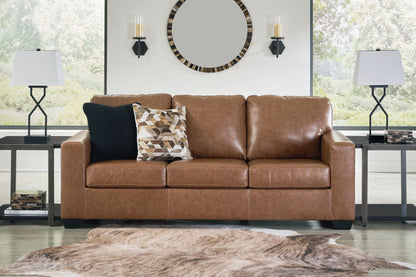Caramel Faux Leather Upholstered Stationary Sofa And Loveseat - view 8