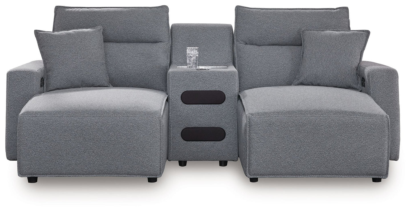 Modern Fabric Sectional - Gray - 6 Pc. Power Reclining Sectional With LAF Press Back Power Chaise And Audio Console