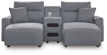 Modern Fabric Sectional - Gray - 6 Pc. Power Reclining Sectional With LAF Press Back Power Chaise And Audio Console