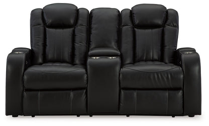 Midnight Faux Leather Upholstered Storage Reclining Loveseat - rear view