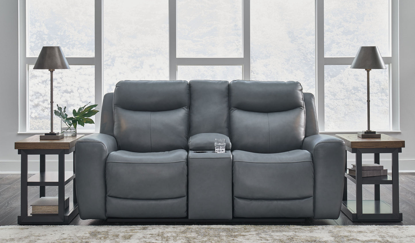 Dark Gray Metal Reclining Loveseat - detail view