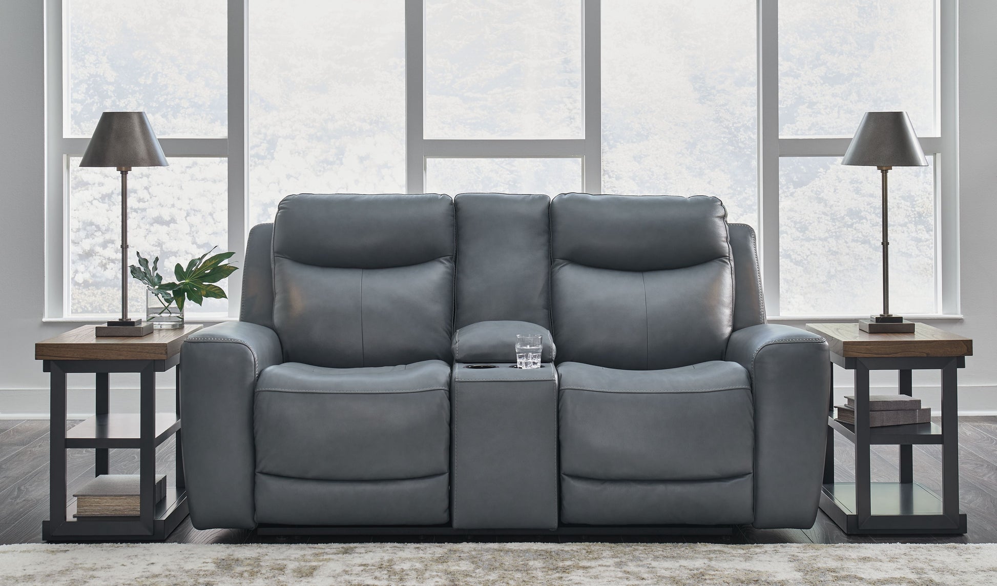 Dark Gray Metal Reclining Loveseat - detail view
