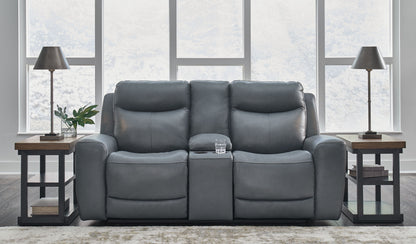 Dark Gray Metal Reclining Loveseat - detail view