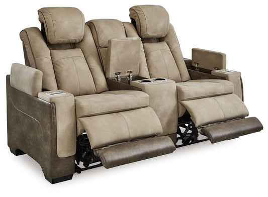 Sand Leather Upholstered Reclining Loveseat - front view