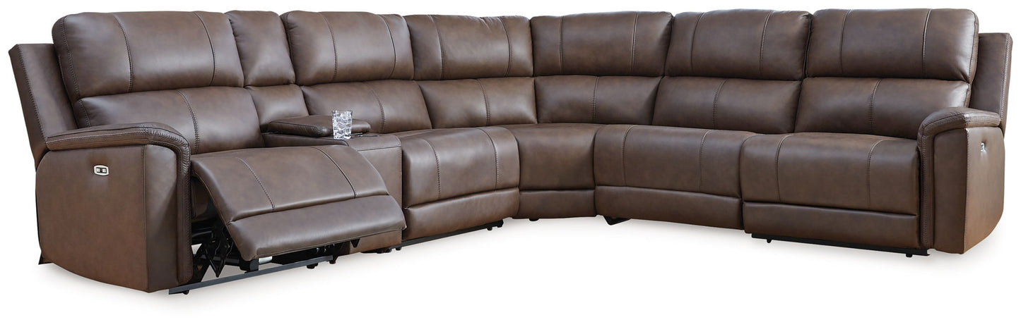 Modern Leather Match Sectional - 6 Pc. Power Reclining Sectional - Espresso